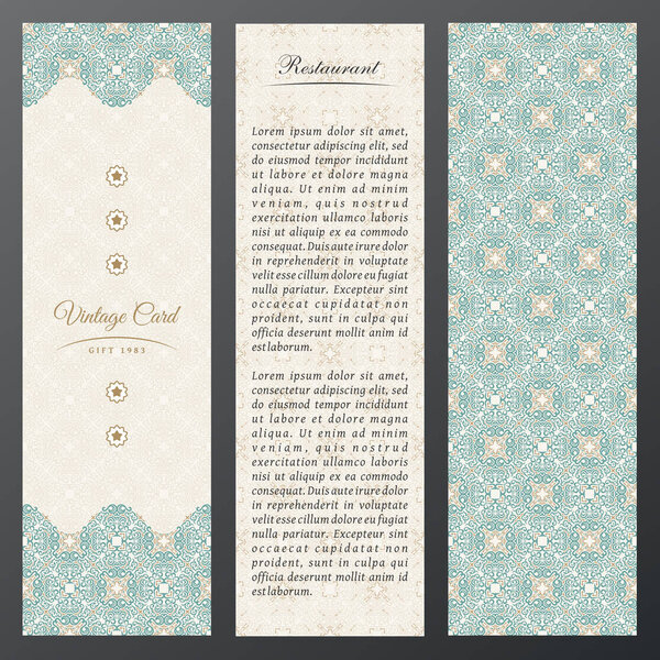 Islam vintage luxury cards. Vector set of ornate in ethnic design. Gold labels with place for text. Eastern floral frame pattern