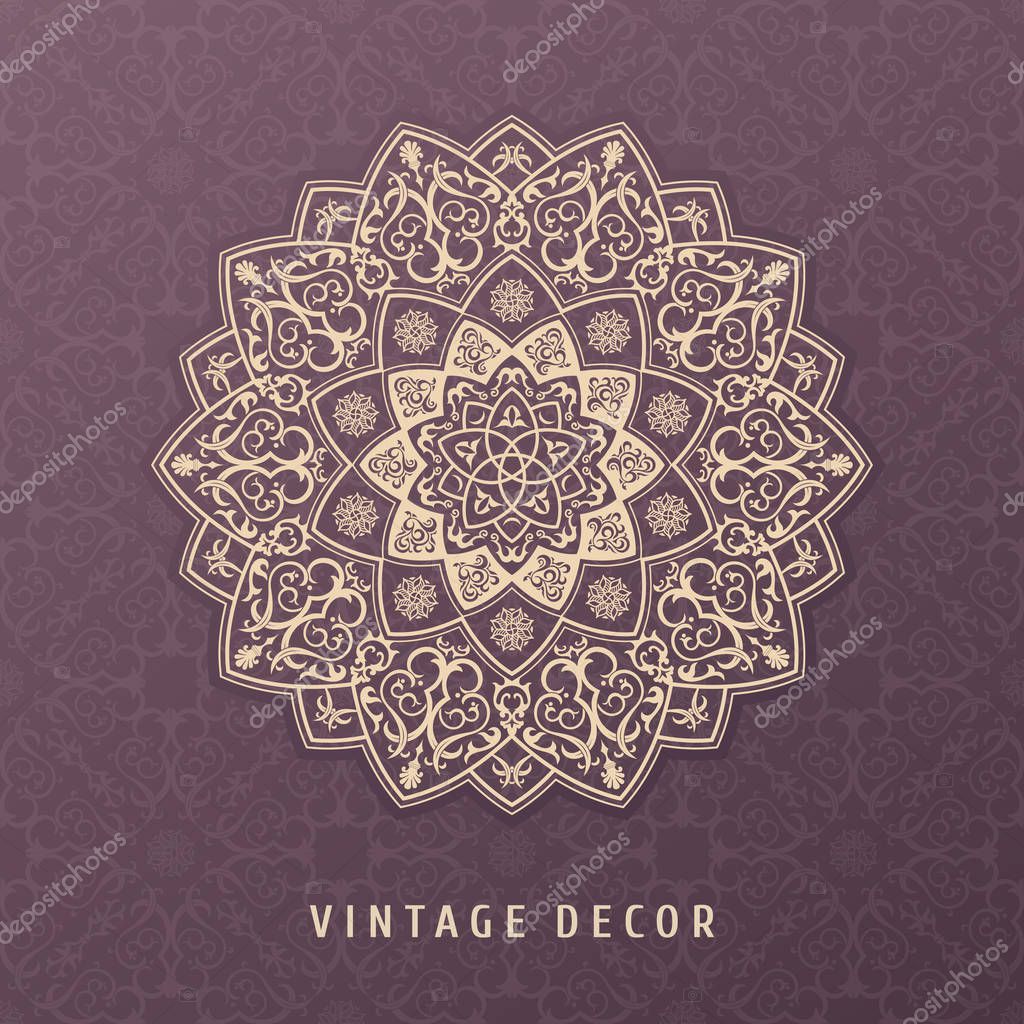 Ethnic vector pattern mandala design for invitations, cards, labels. Round logo and label template. Luxury floral woven pattern. Oriental ornament in boho style. Islamic background