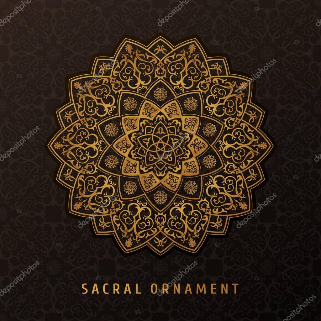 Ethnic vector pattern mandala design for invitations, cards, labels. Round logo and label template. Luxury floral woven pattern. Oriental ornament in boho style. Islamic background