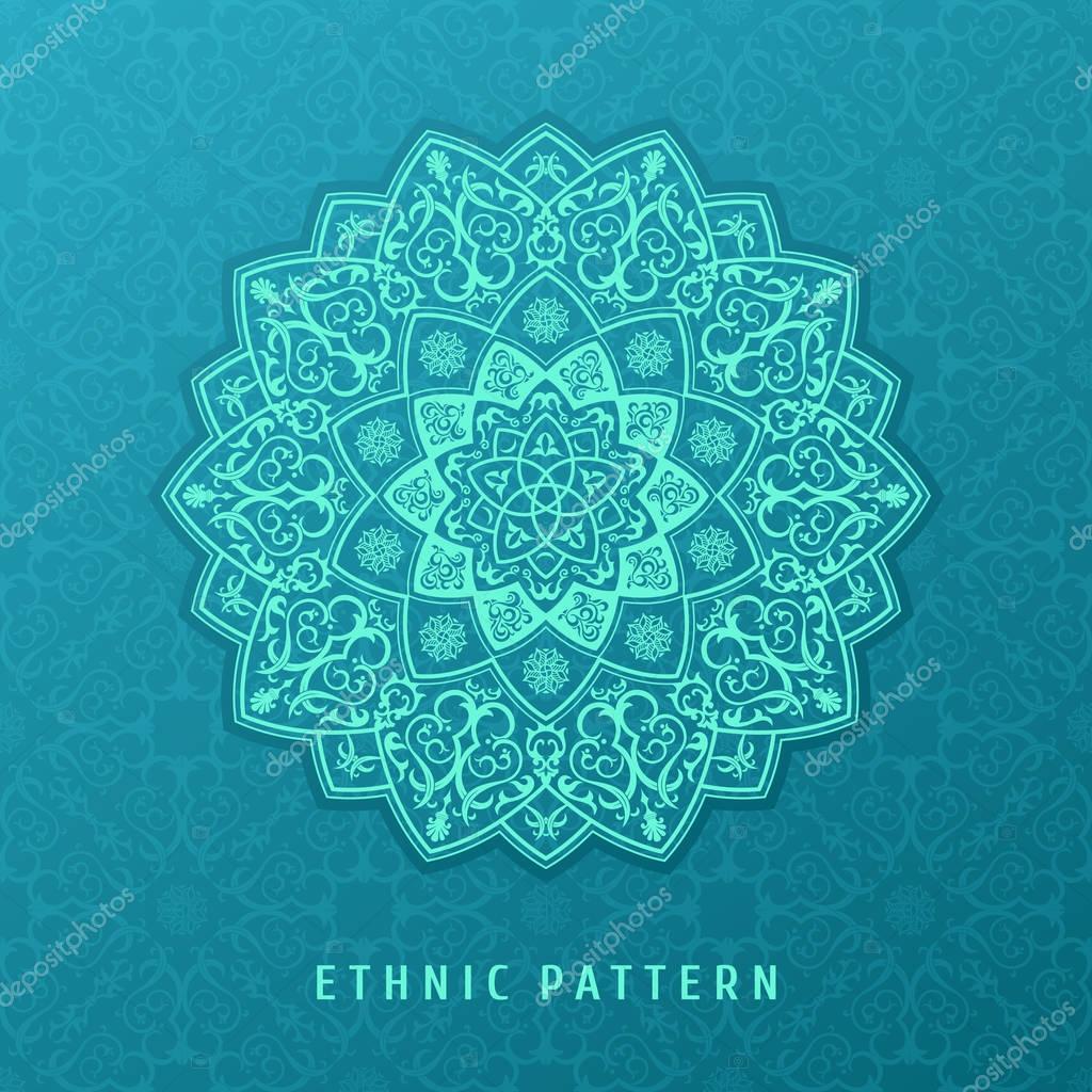 Ethnic vector pattern mandala design for invitations, cards, labels. Round logo and label template. Luxury floral woven pattern. Oriental ornament in boho style. Islamic background