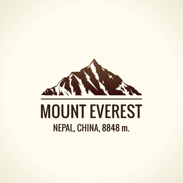 Логотип горного туриста. Эмблема Горы приключений на открытом воздухе. Икона высочайших гор мира
