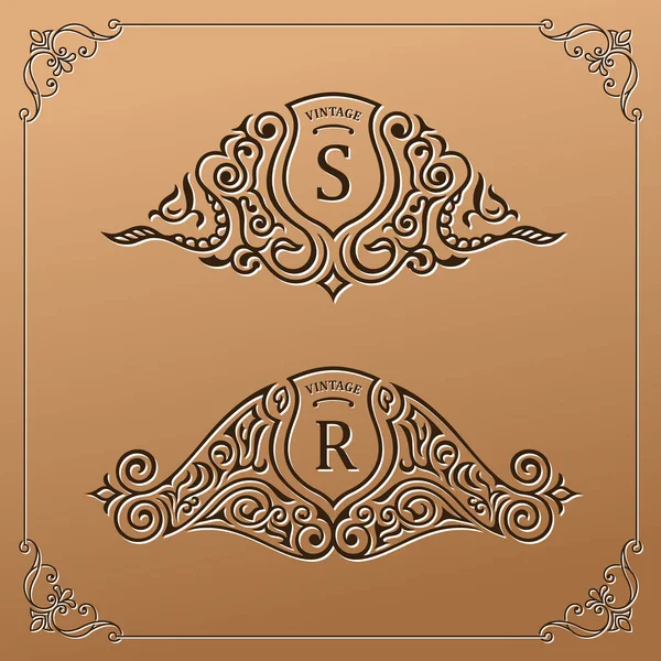 Conjunto de logotipo de ouro vintage. Floresce crista ornamento caligráfico —  Vetores de Stock