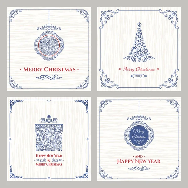 Set de cartes de Noël verticales. Emballage d'accueil d'hiver pour cadeaux — Image vectorielle