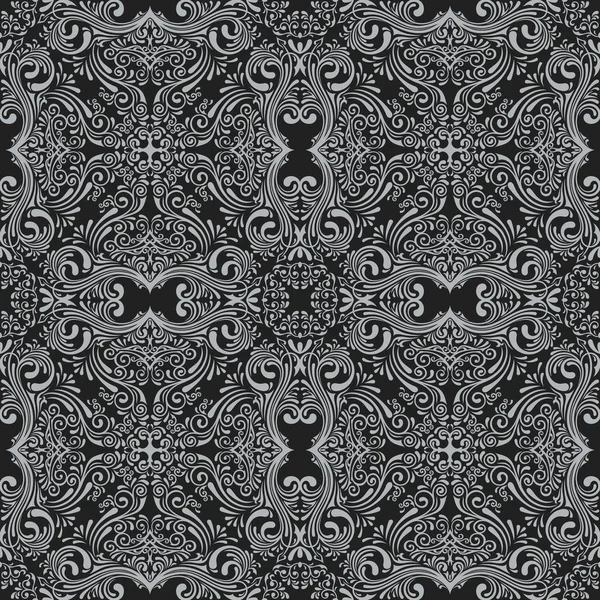 ベクトル アート飾りとのシームレスな黒のパターン。ビクトリア朝様式のデザインのヴィンテージの要素 — ストックベクタ