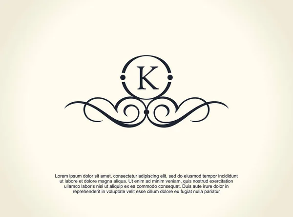 Calligraphic Luxury line logo. Flourishes monogram lambang elegan. Desain pembagi vintage Royal - Stok Vektor