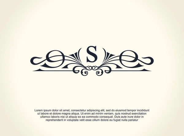 Logotipo de línea de lujo caligráfico. Florece elegante emblema monograma. Diseño divisor vintage real — Archivo Imágenes Vectoriales