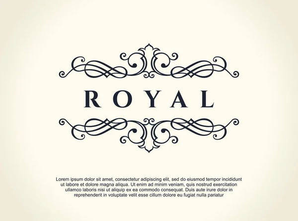 Logo de ligne de luxe calligraphique. Fleurit monogramme emblème élégant. Design de diviseur vintage royal — Image vectorielle