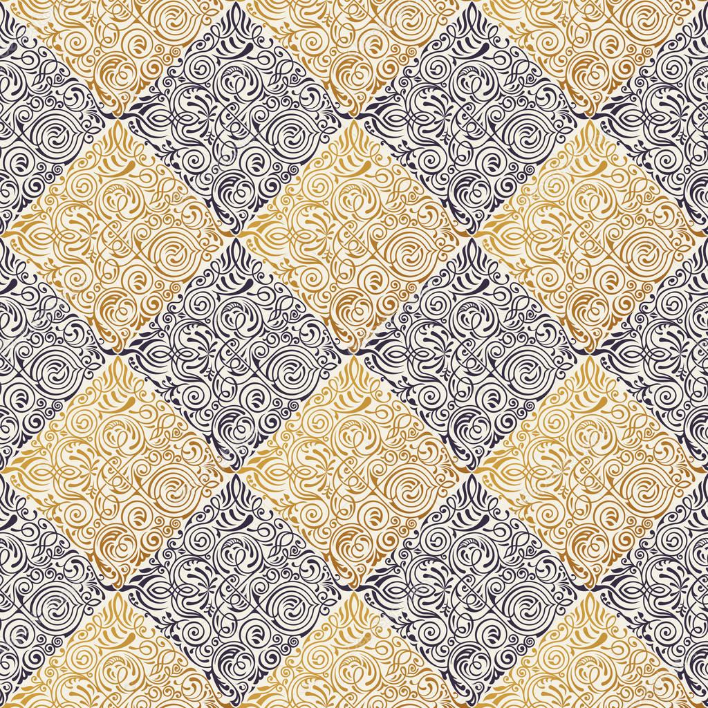 Seamless islamic floral pattern. Vintage gold ornament. Flower tiled texture square background Vector