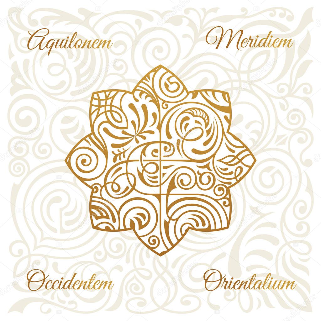 Vector logo design. Floral round gold islam star. Vintage element, emblem in Eastern style