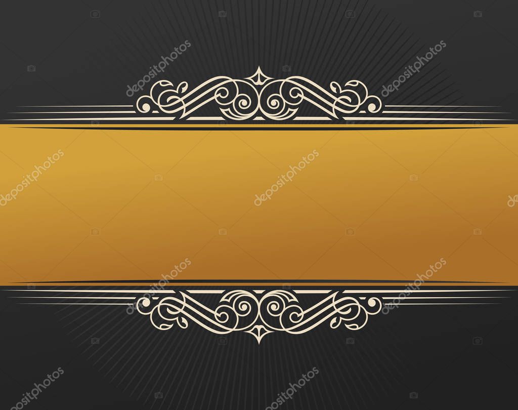 Banner islam ethnic design. Gold Invitation vintage label frame. Blank sticker emblem. Eastern black illustration for text. Luxury vignette for a gift, card, invitation, template logo