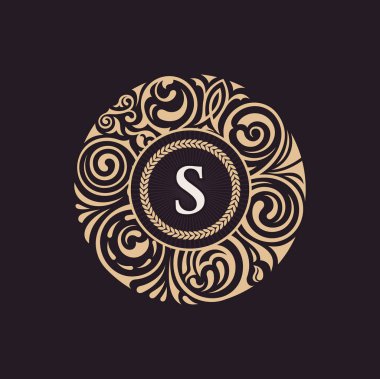 Kaligrafi çiçek Barok monogram. Amblem S