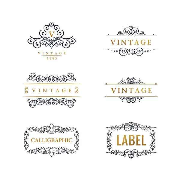 Logo de ligne de luxe calligraphique. Fleurit monogramme emblème élégant. Design de diviseur vintage royal — Image vectorielle