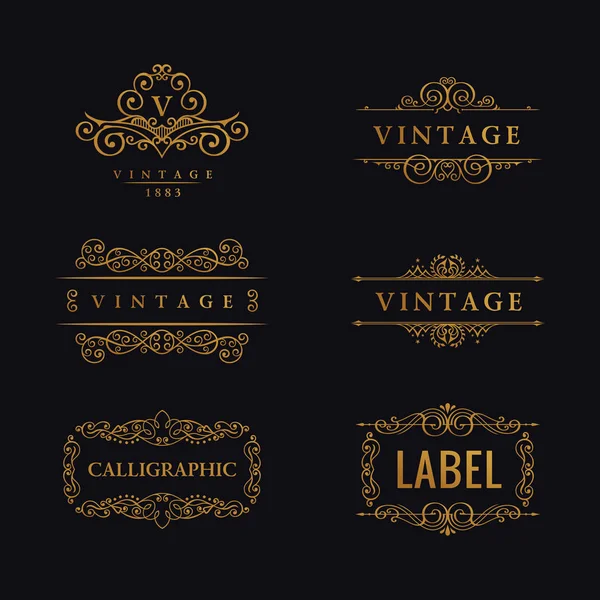 Logo de ligne de luxe calligraphique. Fleurit monogramme emblème élégant. Design de diviseur vintage royal — Image vectorielle