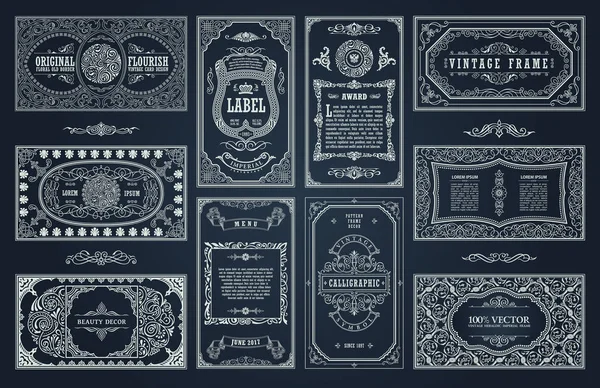 Eski tip retro kartlar. Şablon tebrik kartı davetiyesi. Çizgi kaligrafik çerçeveleri