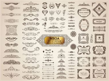 Calligraphic vintage elements. Vector baroque set. Design icons clipart