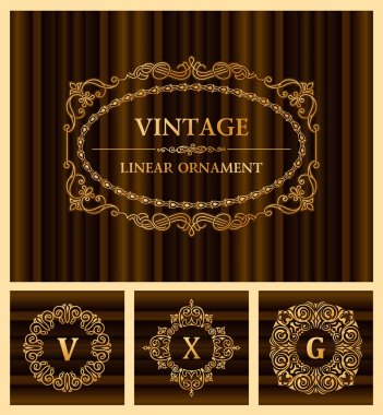 Eski tip retro kartlar. Şablon tebrik kartı davetiyesi. Çizgi kaligrafik çerçeveleri