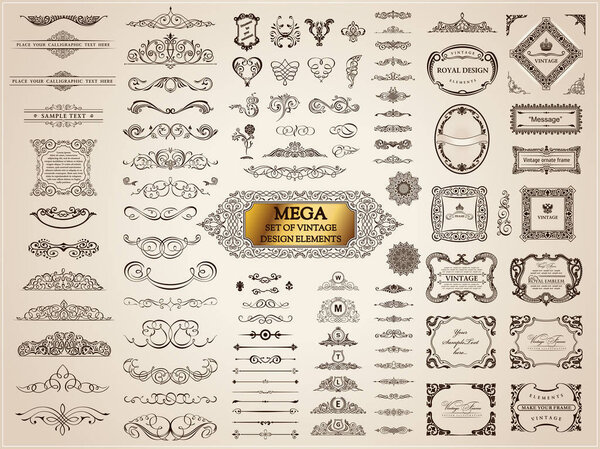 Calligraphic vintage elements. Vector baroque set. Design icons