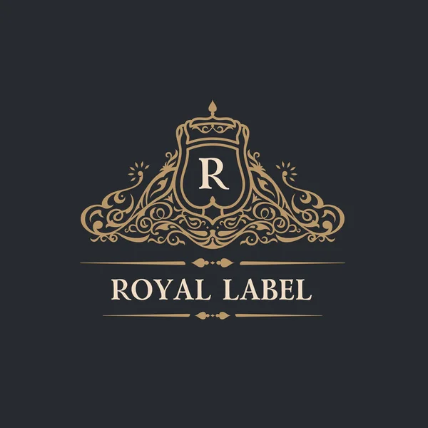 Conjunto de logotipo de oro vintage. Florece cresta adorno caligráfico — Vector de stock