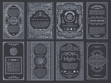 Eski tip retro kartlar. Şablon tebrik kartı davetiyesi. Çizgi kaligrafik çerçeveleri