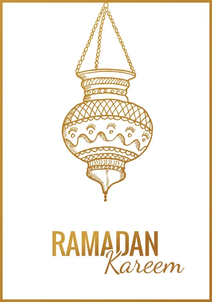 Boceto dibujado a mano de la linterna Ramadán Kareem. Fondo vector Vintage. Saludo linterna tradicional árabe — Vector de stock