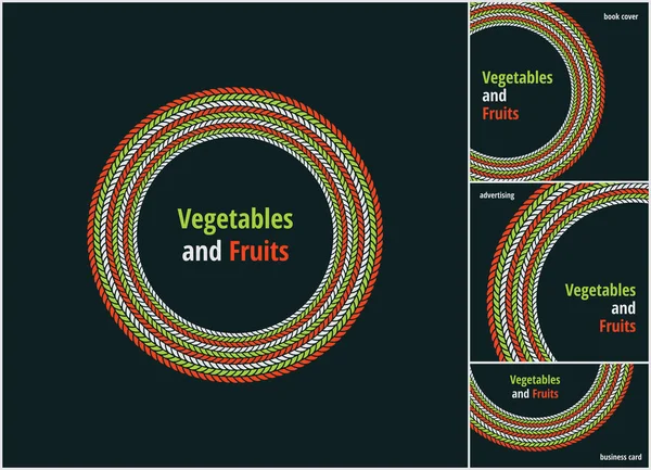 Vector ronde eco, bio-groene en rode logo of teken. Vegan, vegetarisch, gezond voedsel badge, tag, restaurants — Stockvector