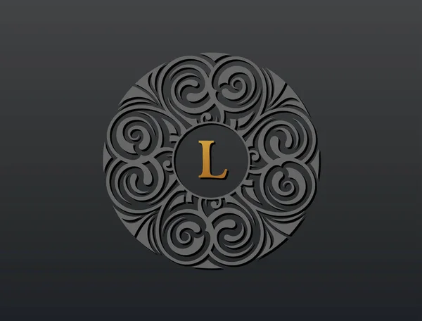 Emblema calligrafico rotondo. Vettoriale simbolo floreale per caffè — Vettoriale Stock