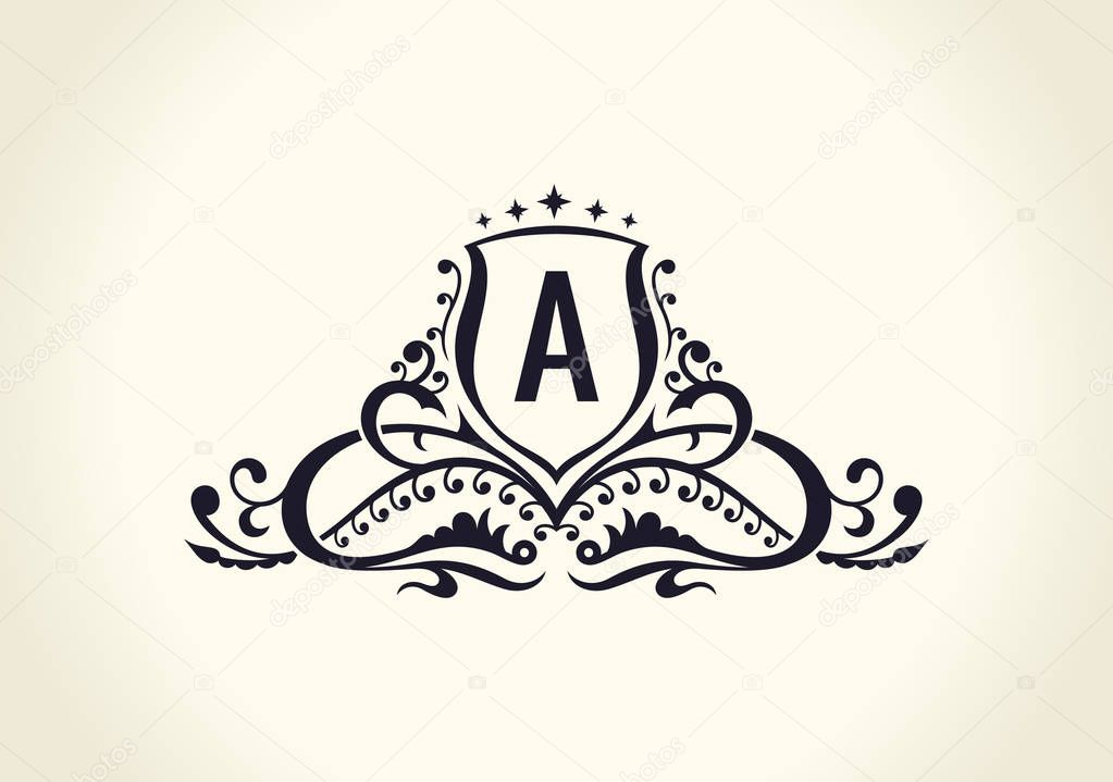 Calligraphic Luxury line Flourishes elegant emblem monogram. Royal vintage divider design. Black symbol decor for menu card, invitation label, Restaurant, Cafe, Hotel. Vector line letter L