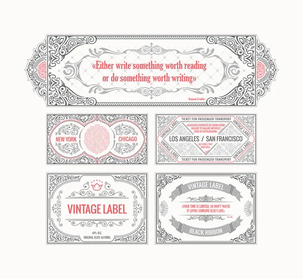 Vintage-Set Retro-Karten. Vorlage Grußkarte Hochzeitseinladung. Linienkalligrafische Rahmen — Stockvektor