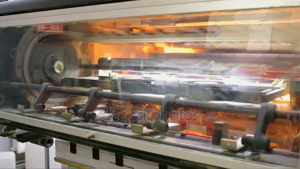 Industriële drukmachine werken in een drukkerij — Stockvideo