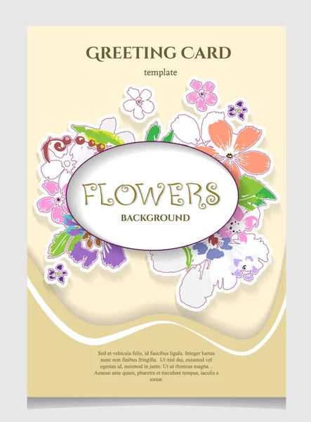 Tarjeta de felicitación con flores florecientes. Con lugar para tu texto. V. — Vector de stock