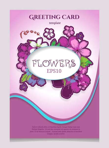 Tarjeta de felicitación con flores florecientes. Con lugar para tu texto. V. — Archivo Imágenes Vectoriales