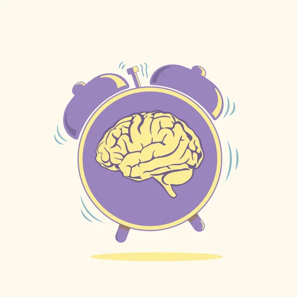 Mänsklig Hjärna Med Alarmklocka Symbol Vektor Illustration Modernt Livsstilsbegrepp Hälso — Stock vektor