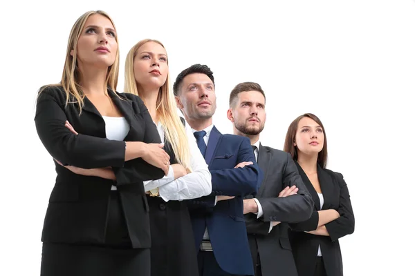 Team di persone di successo e fiduciose in posa su uno sfondo biancogr — Foto Stock