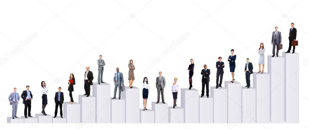 Business people team and diagram. Isolated over white background