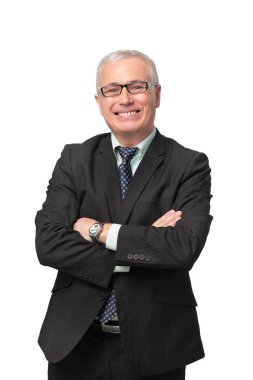 Cam seyir kendinden emin ve gülümseyen işadamı portresi