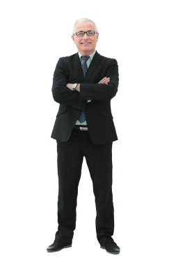 Beyaz arka plan üzerinde zarif olgun iş adamı portresi