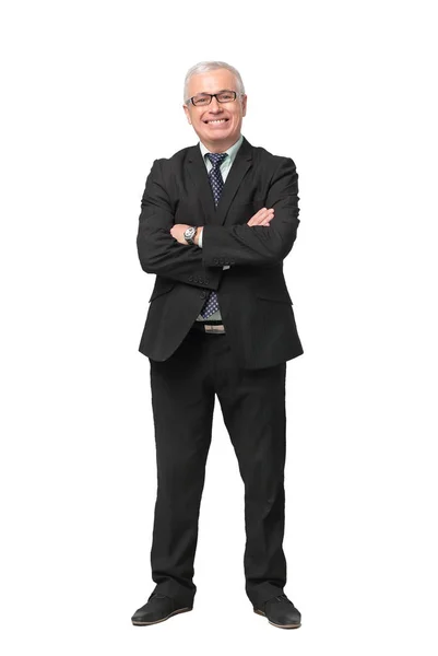 Porträt eines selbstbewussten und lächelnden Geschäftsmannes, der in die Kamera blickt — Stockfoto