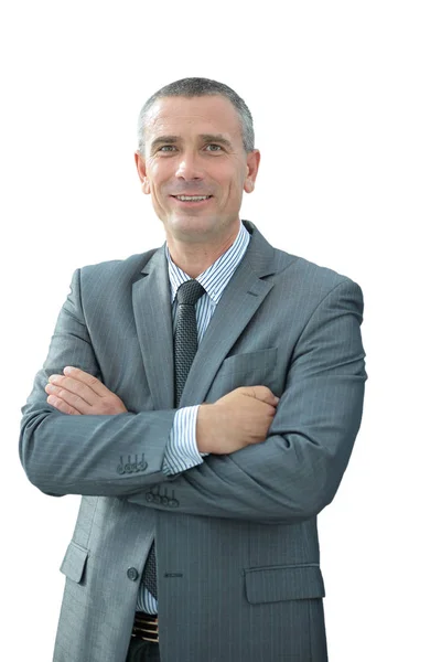 Retrato de exitoso hombre de negocios sonriente en un traje de negocios ha — Foto de Stock