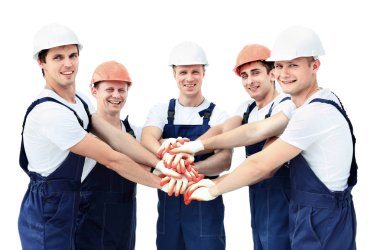 Daire üst görünümünde duran işçilerin büyük grup