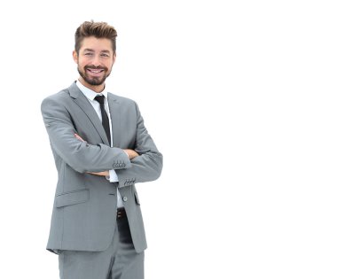 kolları olan bir iş adamı tam vücut resmi beyaz arka plan üzerinde çarpı işareti.
