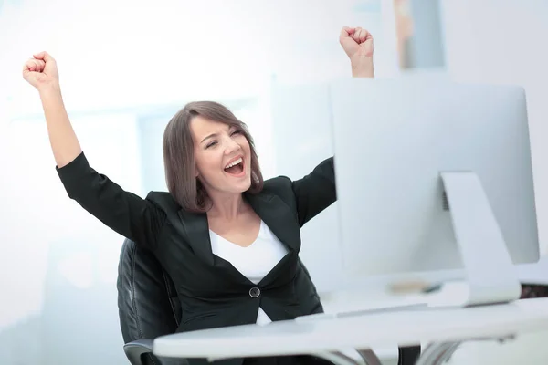 Exited, successful business woman — Stock Photo, Image