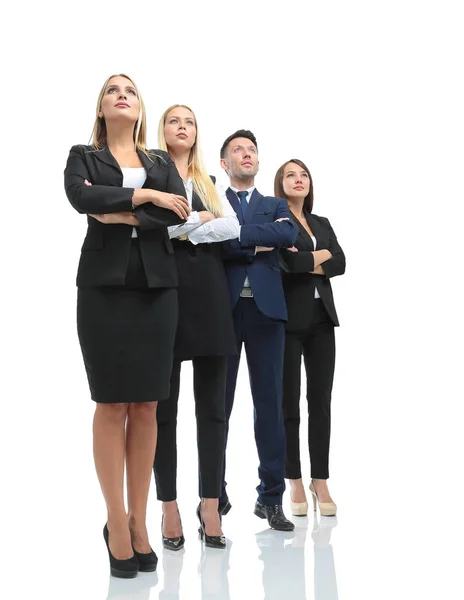 Team erfolgreicher und selbstbewusster Menschen posiert auf weißem Backgr — Stockfoto