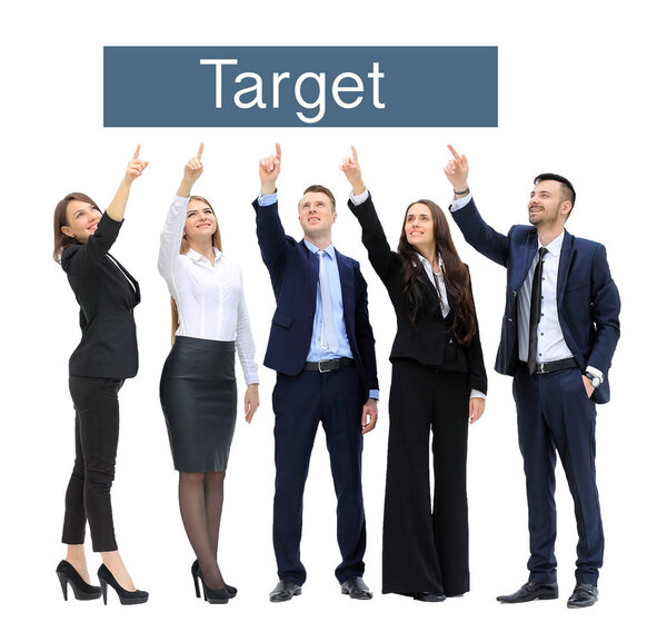 бизнесмены что-то показывают. изолированные на белом фоне
