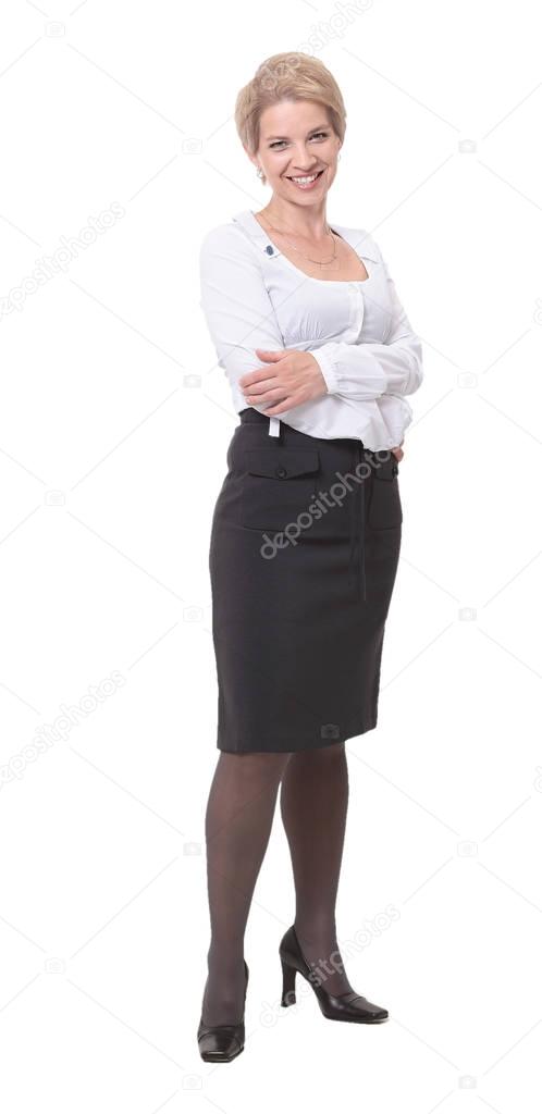 Young happy business woman, isolated on white