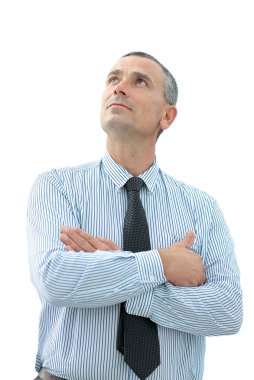 emin olgun işadamı ile katlanmış onun önünde demet