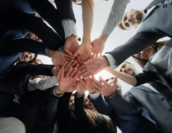 Large successfull business team showing unity with their hands t — Stock Photo, Image