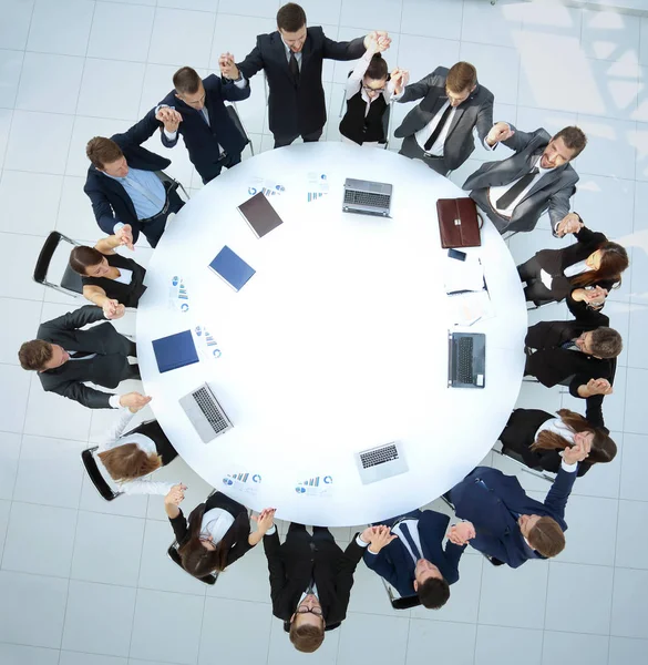 Round Table Discussion At Business, Top View Round Table Meeting