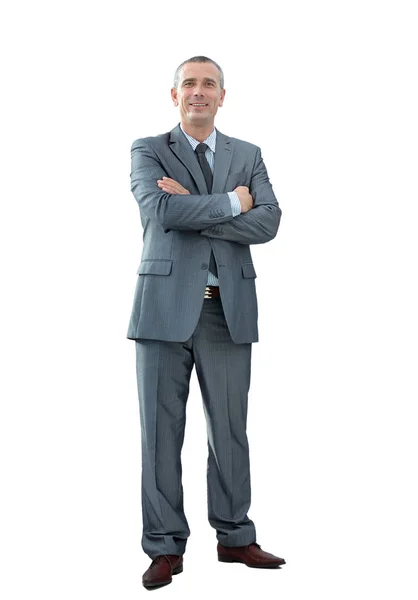 Portrait of confident businessman in a gray business suit lookin — Stock Photo, Image