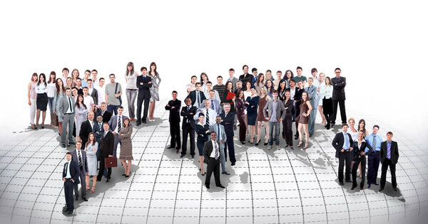 Команда деловых людей с картой мира