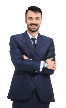 gülümseyen iş adamı. Beyaz arka plan üzerinde izole